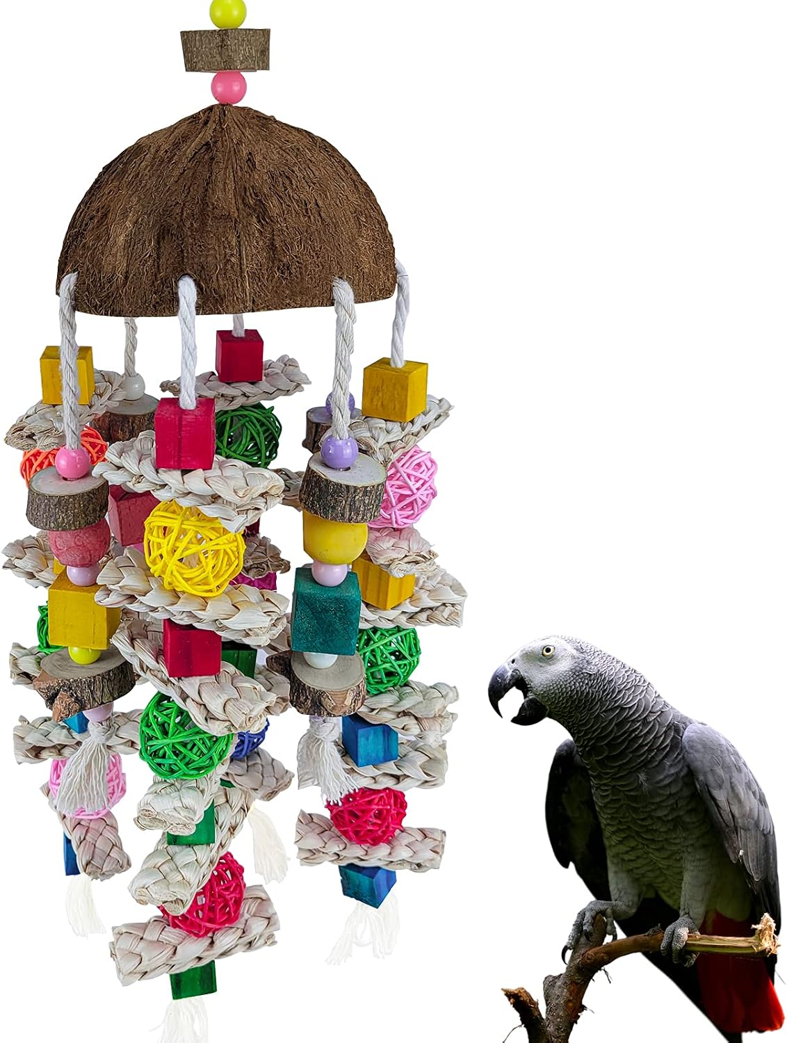 RF-X Pet Bird Toys, Parrot Toys, Natural Peppercorn Wood Coconut Shell Bird Toys, Bird chew Toys for Amazon Parrots, African Grey Parrots, Macaws, Cockatoos