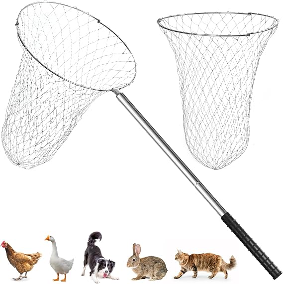Uross Large Catch Net - Anmial Net for Cat, Dog, Chicken,Goose, Ducks, Bird, Butterfly with Heavy-Duty Handle Adjustable to 5 Lengths(36"-99" Handle with 20" Net Opening)