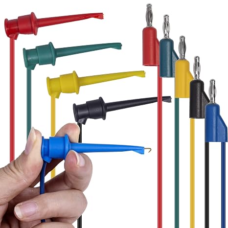 Test Hook Clips 4mm Stackable Banana Plug to Minigrabber Cable Wire Leads for Multimeter Electrical Testing(5 PCS)