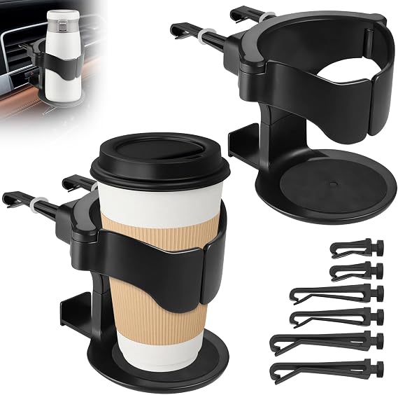2Pcs Car Cup Holder with Air Vent Clips, Universal Expander Secure Cars Drink Holders, Easy to Install Convenient Storage Adjustable Vehicles Can Stand for Water Bottles, Coffee Cups, Ashtrays, Juice