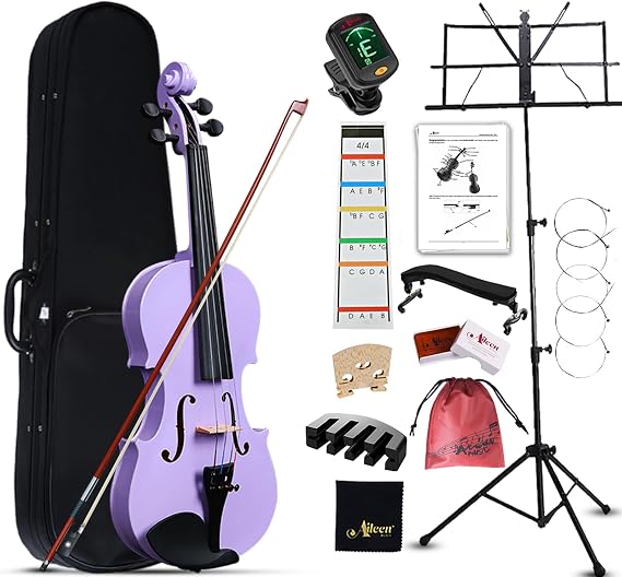 Aileen Violin 4/4 Full Size for Adults Beginners, Purple Fiddle Starter Kit for Students Age 12+, including Music Stand, Unique New Fingerboard Sticker, Mute