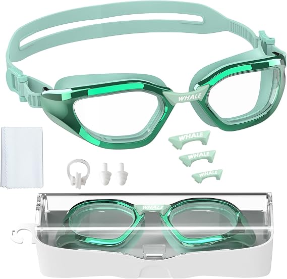 Whale Anti Fog Swim Goggles for Adults - UV Protection & Leak Proof Wide View Lens, Unisex Comfort Fit for Men Women