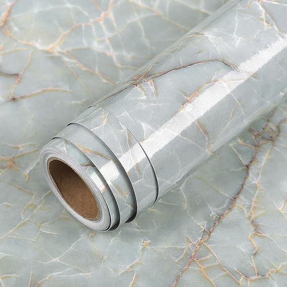 LACHEERY Marble Grey Green Contact Paper Decorative Peel and Stick Wallpaper Roll Removable Wallpaper Waterproof Marble Countertop Contact Paper for Kitchen Island Backsplash Desk Table 40cm x 200cm