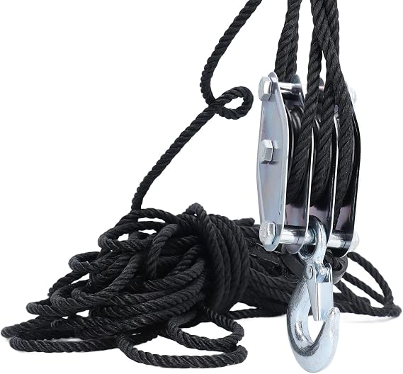 Block and Tackle Pulley System, 4400 LBS Breaking Strength Heavy Duty Rope Hoist Pulley System, Metal Wheels Bearing Structure for Animal Husbandry, Warehouses, Constructions