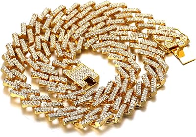 Halukakah Cuban Link Chain for Kids Boys Teenager - 13MM Iced Out Diamond Chain,18k Real Gold PlatedPlatinum White Gold Finish Bracelet Necklace,Hand Set Lab Diamonds,Fits Ages 8-16 YO. with Giftbox