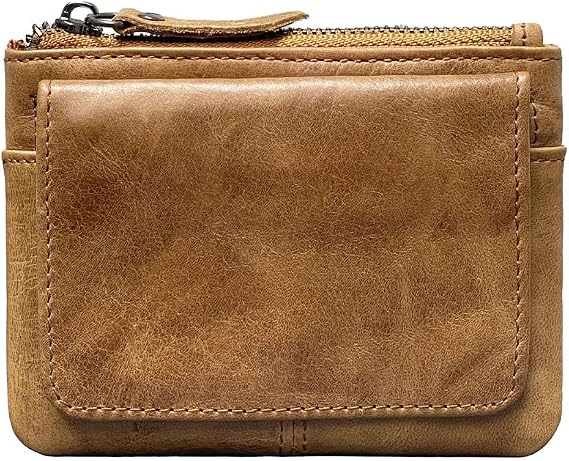 1psc Wallets for Men Boys Leather Bifold Small Wallet Card Holder Double Zip Pocket Coin Purse Slim (brown)