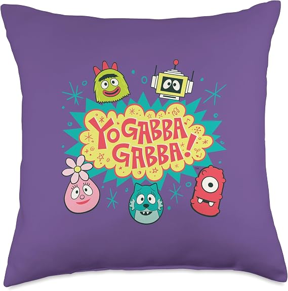 Yo Gabba Gabba! Logo with Character Heads TV Show Throw Pillow