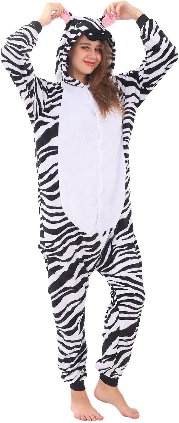 WAFUNNE Animal Onesies Pajamas Adult Costumes One Piece for Men Women Unisex Teens Zebra