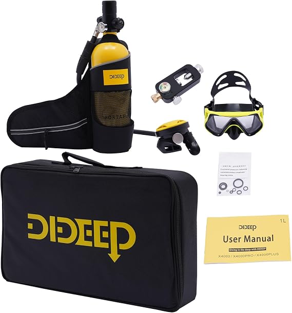 Mini Scuba Diving Tank, 1L/0.9qt Dive Portable Lungs Kit Lung Tank Set with Diving Glasses, Deepest 32.8ft Underwater Breath Device Portable Diving Oxygen Tank Kit, 15-20 Minutes 3000PSI