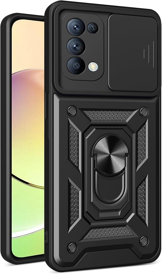 Compatible with Oppo Reno 5 5G Case Cover,with Slide Camera Lens Cover Compatible with Oppo Find X3 Lite 5G CPH2145 / Reno5 4G/5G CPH2145 CPH2159 Case Black