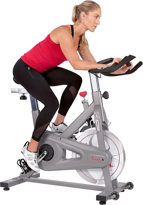 Sunny Health & Fitness Magnetic Exercise Bike for Indoor Cycling | Up to 40LB Flywheel, Magnetic Resistance, Adjustable Seat/Bars, Up to 330LB Capacity, Quiet Belt Drive, Device Holder