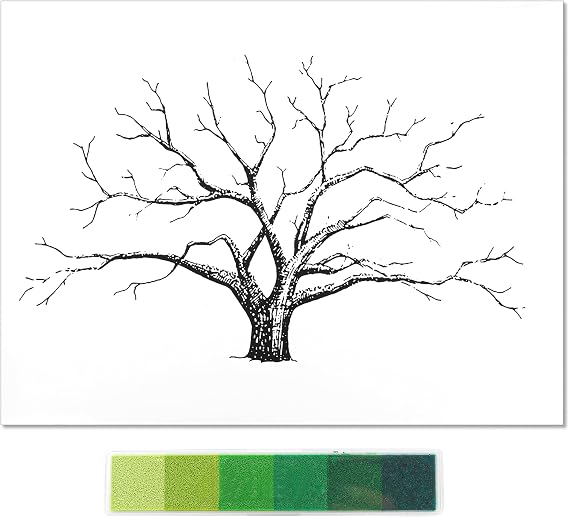 Marsrut Large Wedding Fingerprint Thumbprint Tree Family Guest Book, 12x16 Inch Canvas Painting Home Decoration Creative Signature Sign-in Balloons Decor for Party with Ink Pads, Green