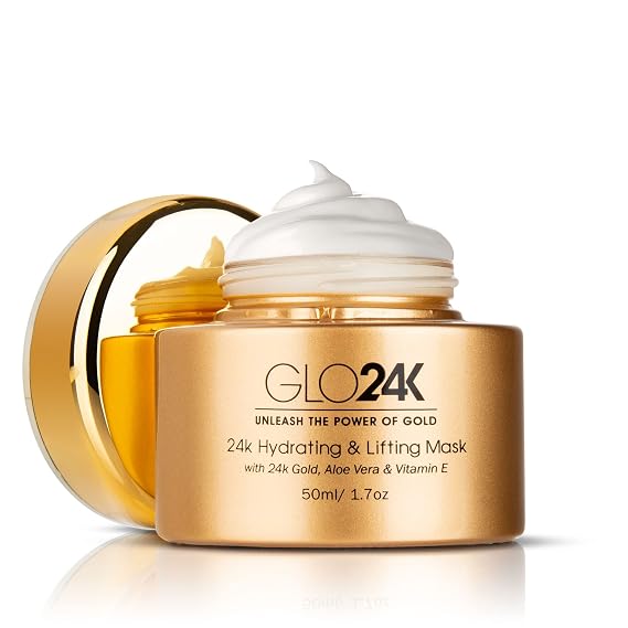 GLO24K Cream with 24k Gold, Retinol, Vitamins, and Hyaluronic Acid. Optimally Hydrate your Skin while you sleep. (Aloe Vera (Lifting Mask))