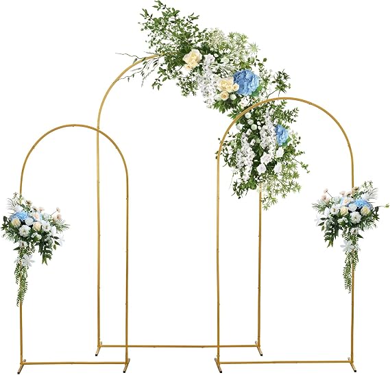 Metal Arch Backdrop Stand Set of 3, 6.6/5.9/4.9Ft Gold Wedding Arches Stand for Ceremony, Metal Balloon Arch Frame Stand Garden Arbor for Wedding Ceremony Anniversary Birthday Party Decoration