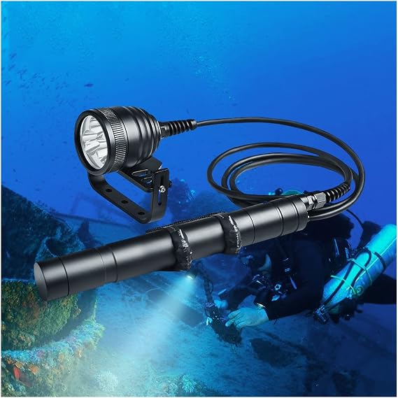 Diving Flashlight Light Torch 3*XM-L2 U4 Waterproof LED Dive Light 26650 Canister Dive Primary Light - Mini Diving Flashlight(B Package) [Energy Class A]