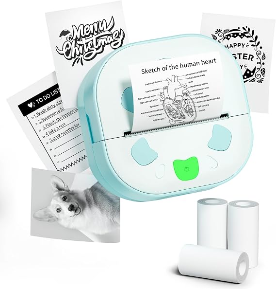 Mini Sticker Printer,Thermal Printer Bluetooth Sticker Maker for Kids | Portable Sticker Maker with 3 Rolls Paper, Print Pod Inkless Thermal Printer for iPhone, Study, Journal, DIY, Kids Gift