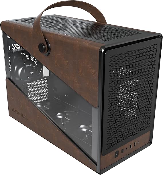 MONTECH Heritage mATX, Mikro Form Faktörü İmza Kolu Tasarımlı Kompakt Deri Oyun Kasası, En Yeni GPU'ları, ATX PSU'yu destekler, 360mm AIO, 4 Fan, Kulaklık Askısı - Siyah