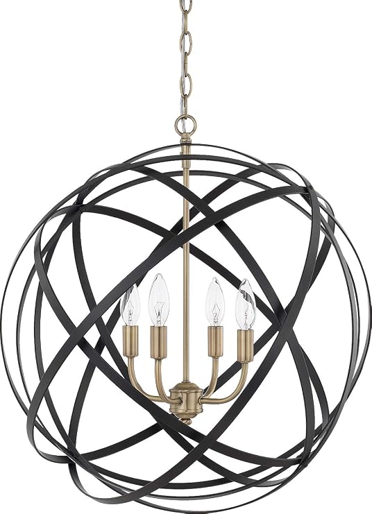 Capital Lighting 4234AB Axis Metal Ribbons Web Orb Pendant Lighting Fixture with Adjustable Bands, 4-Light 240 Total Watts, 24" H x 23" W, Aged Brass/Black