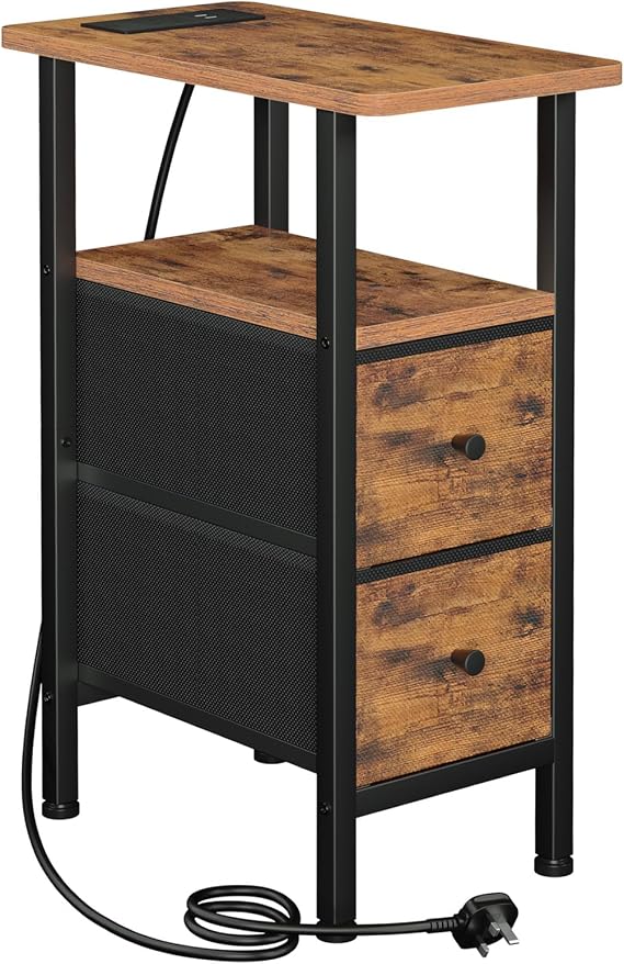 AMHANCIBLE Narrow Bedside Table, Slim Side Table with Charging Station