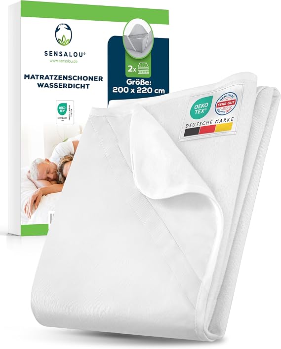 Sensalou 2 x Mattress Protectors 200 x 220 cm Waterproof Incontinence Pad