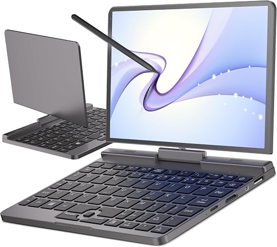 8 Inch Mini Laptop Touch Screen Notebook Tablet N95 2-in-1 Handheld Computer Small Pocket PC Win-11 12GB RAM 512GB SSD Gigabit/WiFi 6/2MP Camera/G-Sensor/HDMI/PD 30W Charging/QWERTY with Pen