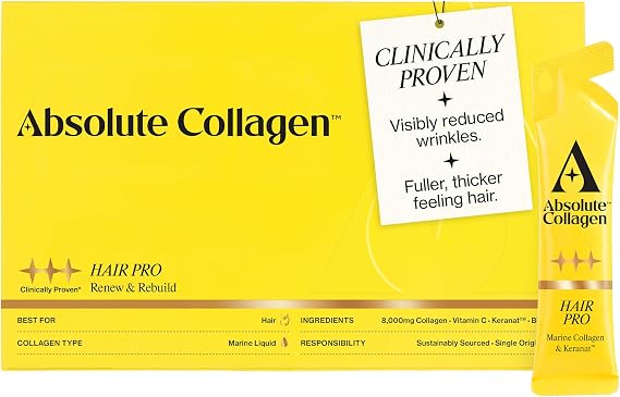Absolute Collagen Hair Pro Marine Liquid Collagen Supplements for Women | 8,000mg Tropical Flavour Collagen Sachets | Skin Hair and Nail Vitamins | Vitamin C, Biotin, Zinc & Keranat™ | 14 Sachets