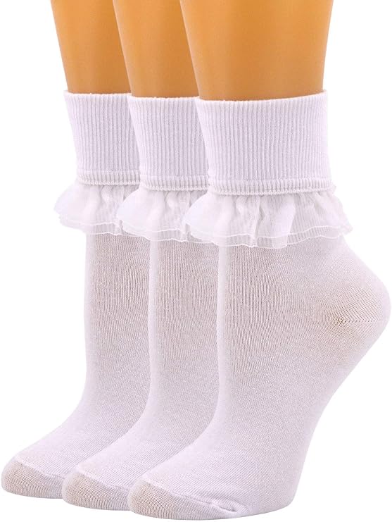 SEMOHOLLI Women Ankle Socks, Women Lace Ruffle Frilly Ankle Socks Fashion Ladies Girl Princess