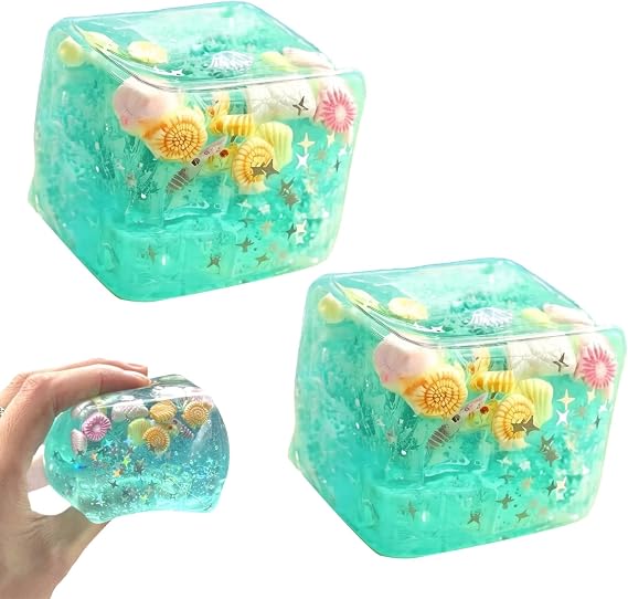2 PCS Ice Cube Squishy, Nice Cube for Focus, Seashore Shell for Adults, Desk and Classroom Concentration Aids