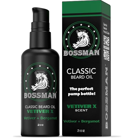 Bossman Classic Beard Oil for Men - Pump Style (2 oz) - Vetiver X Scent