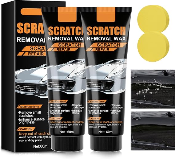 Dandin Car Scratch Remover, 2PC Scratch Remover Kit for Cars, Scratch Removal Wax, Car Scratch Repair Paste with Wipe & Sponge, Restore Surface Shine