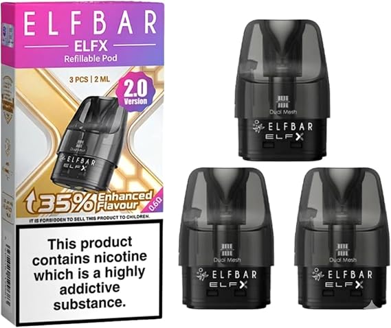 Elfbar ELFX 0.6 Pods V2, 3 Pack,Upgraded, Dual Mesh Coil,