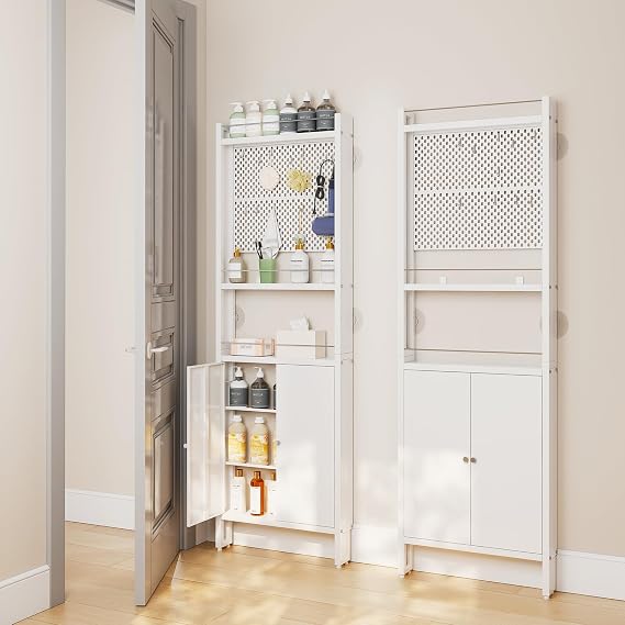 ABCOOL Behind Door Organizer Cabinet Bracket, 2 Pegboard Panels for Garage and Garden Tool Storage, Tall Floor Standing Metal Organizers Shelf