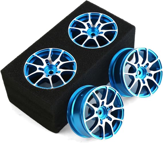 1/10 RC On Road Drift Wheels Rims Hex 12mm Metal Rally Racing Hubs for 1:10 Scale Touring Street Car Tires Tyres Tamiya TT01 TT02 HSP 2S 3S Brushless HPI KYOSHO XV02 XV01 4PCS (Blue)
