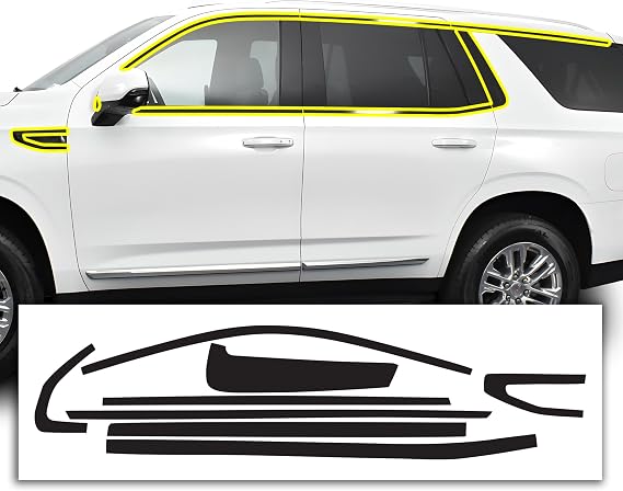 BOGAR TECH DESIGNS for GMC Yukon 2021-2026 Side Window Chrome Delete Precut Vinyl Trim Overlay, Gloss Black Blackout Appearance