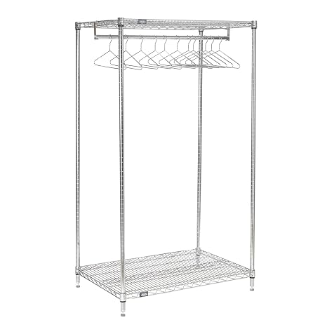 Nexel Wire Coat Rack, 24"D x 60"W x 63"H, 2 Adjustable Shelves, 36 Hangers, Freestanding Garment Storage, Chrome, Designed for Heavy Commercial Use (G2S60C)