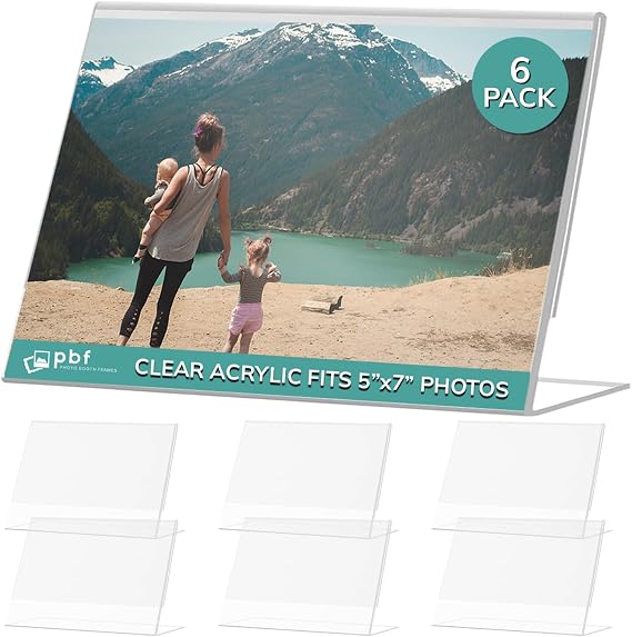 pbf 7x5 Acrylic Sign Holder Display | Clear Horizontal Slanted (6-Pack)