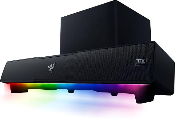 Razer Leviathan V2 - Subwoofer'lı PC Oyun Soundbar'ı (Çok sürücülü PC Soundbar ve Subwoofer, THX Spatial Audio, Bluetooth 5.2, RGB Chroma, Kompakt Form Faktörü) Siyah