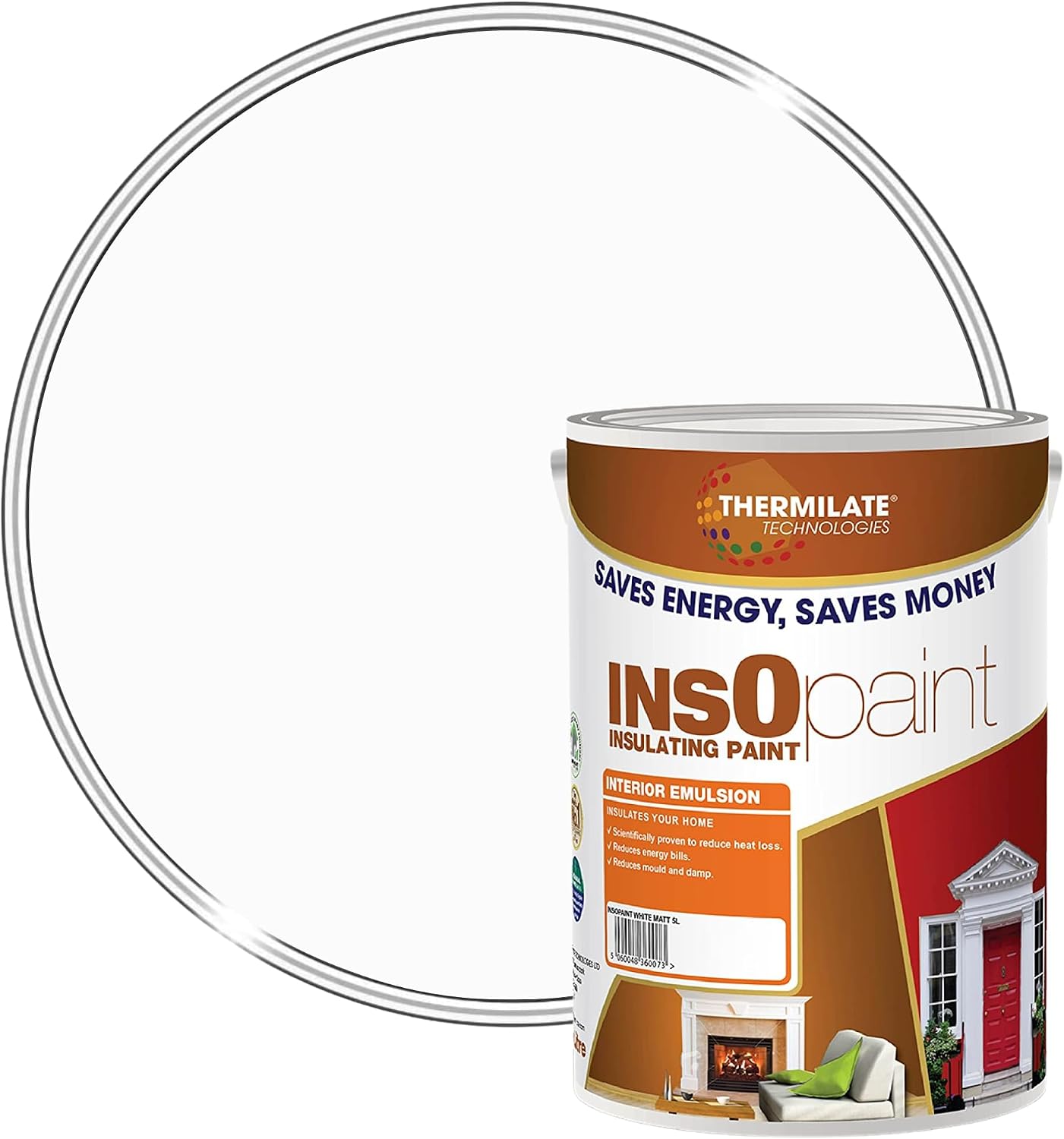 Thermilate InsOpaint Interior Emulsion Brilliant White 5L – Energy-Saving Insulating Wall & Ceiling Paint - Anti-Mould, Anti-Condensation, Low-Odour Acrylic Emulsion for Homes, Kitchens & Bathrooms