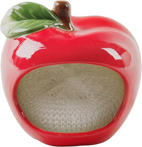 Dish Sponge Holder, Red Apple Scrubby by Home Essentials & Beyond Kitchen Sponge Caddy Includes A Nylon Non-Scratch Dish Scrubber.