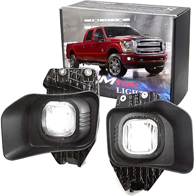 iJDMTOY Complete Set Fog Lights Foglamp Kit with Xenon White 15-SMD LED Bulbs, Wiring OnOff Switch and Garnish Bezel Covers Compatible with 2011-2016 Ford F-250 F-350 F-450 Super Duty
