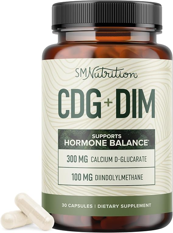 Calcium D-Glucarate with DIM Supplement, Estrogen Detox & Hormone Balance | Detox & Cleanse, Hormonal Acne Menopause & CDG for Liver Support for Women & Men, Non-GMO, Third-Party Tested, 30 Capsules
