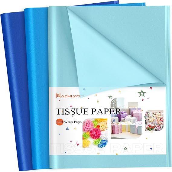 NACHLYNN 60 Sheets Blue Tissue Paper Bulks 14 x 20 inch Gift Wrapping Paper for Crafts Easter Graduation Gift Wedding Holiday Frozen Mermaid Birthday Blue Party Decorations
