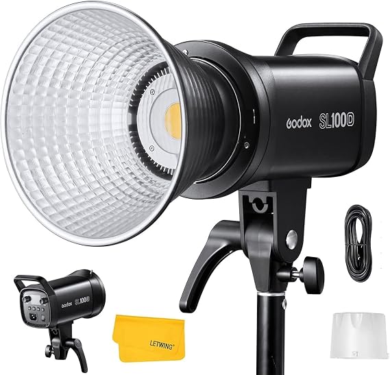 Godox SL100D LED Video Light,100W TLCI97 CRI96,5600K Continuous Lighting, 8 FX Lighting Effects, 32100Lux @1M Bowens Mount COB LED Continuous Light for Video Shooting,Content Creating,Photography