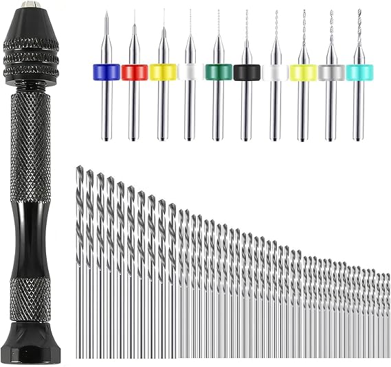 Mandouer 59pcs Pin Vice Hand Drill Set with HSS and PCB Small Drill Bits