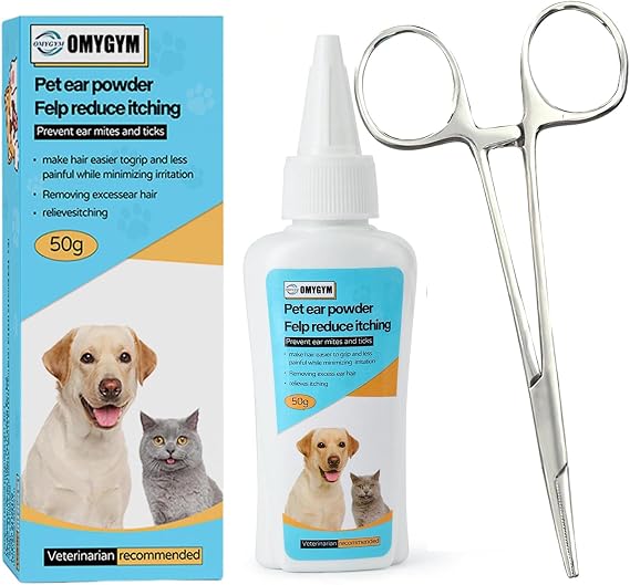 Dog Ear Powder for Hair Removal & Ear Plucking, Professional Ear Powder for Dogs Grooming, Helps Remove Excess Ear Hair Easily, Improves Grip for Safe Dog Ear Care and Maintenance