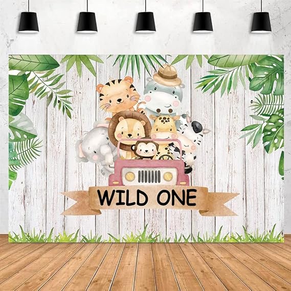 Safari Wild One Backdrop 5x3ft Jungle Animal First Birthday Party Background Wild One Birthday Decoration for Boy 1st Birthday Party Banner Cake Table Decoration Supplies