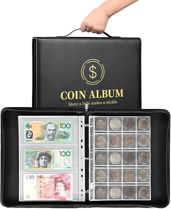 MUDOR Coin Collection Holder Album for Collectors, 310 Pockets Coin and Currency Collecting Binder Book with Zipper and Handle, Album Supplies