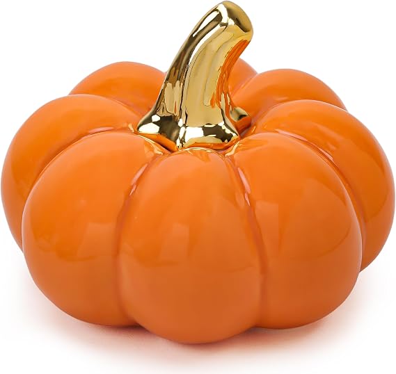 4 Inch Small Ceramic Pumpkin for Fall Home Decorations - Orange