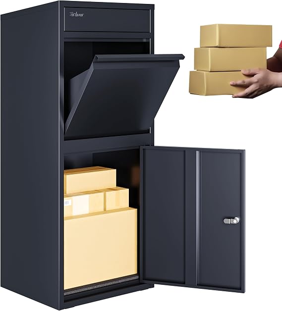 Phoenix Extra Large Parcel Box - Large Parcel Box Outdoor, Delivery Box with Secure Front Access, Durable, Lockable Weatherproof Parcel Drop Box For Multiple Packages (GREY)