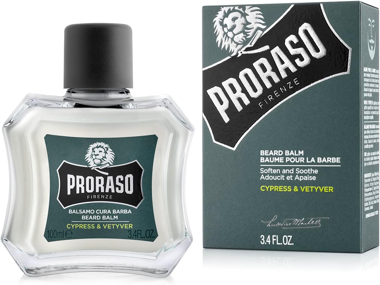 PRORASO Beard Balm, Cypress & Vetiver, Beard Cream, After Shave, Face Cream, Skin Care, Made in Italy, 3.4 fl oz 100 ml
